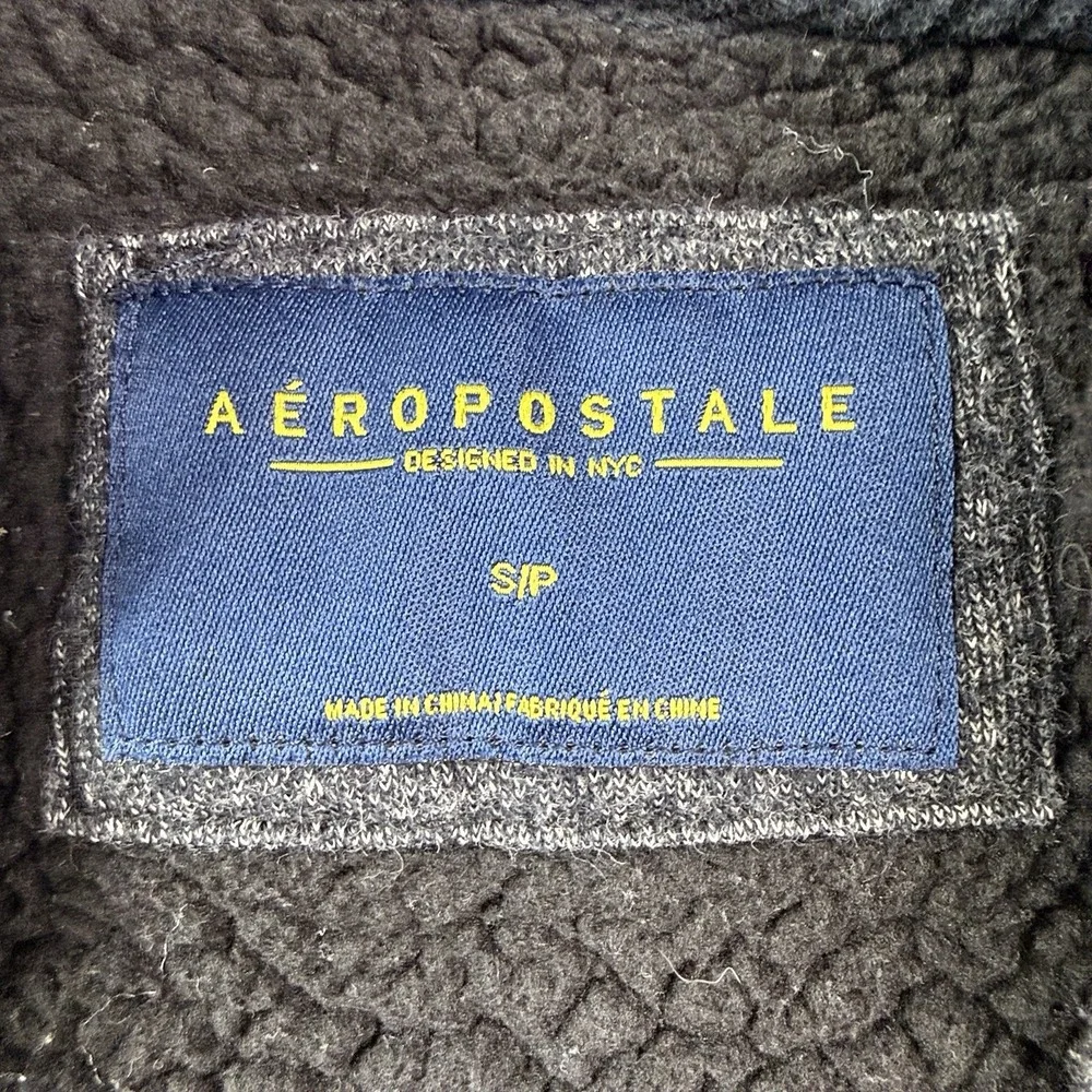 Aeropostale Sherpa Lined Hoodie Adult Small Full Zip Gray Black Heathered